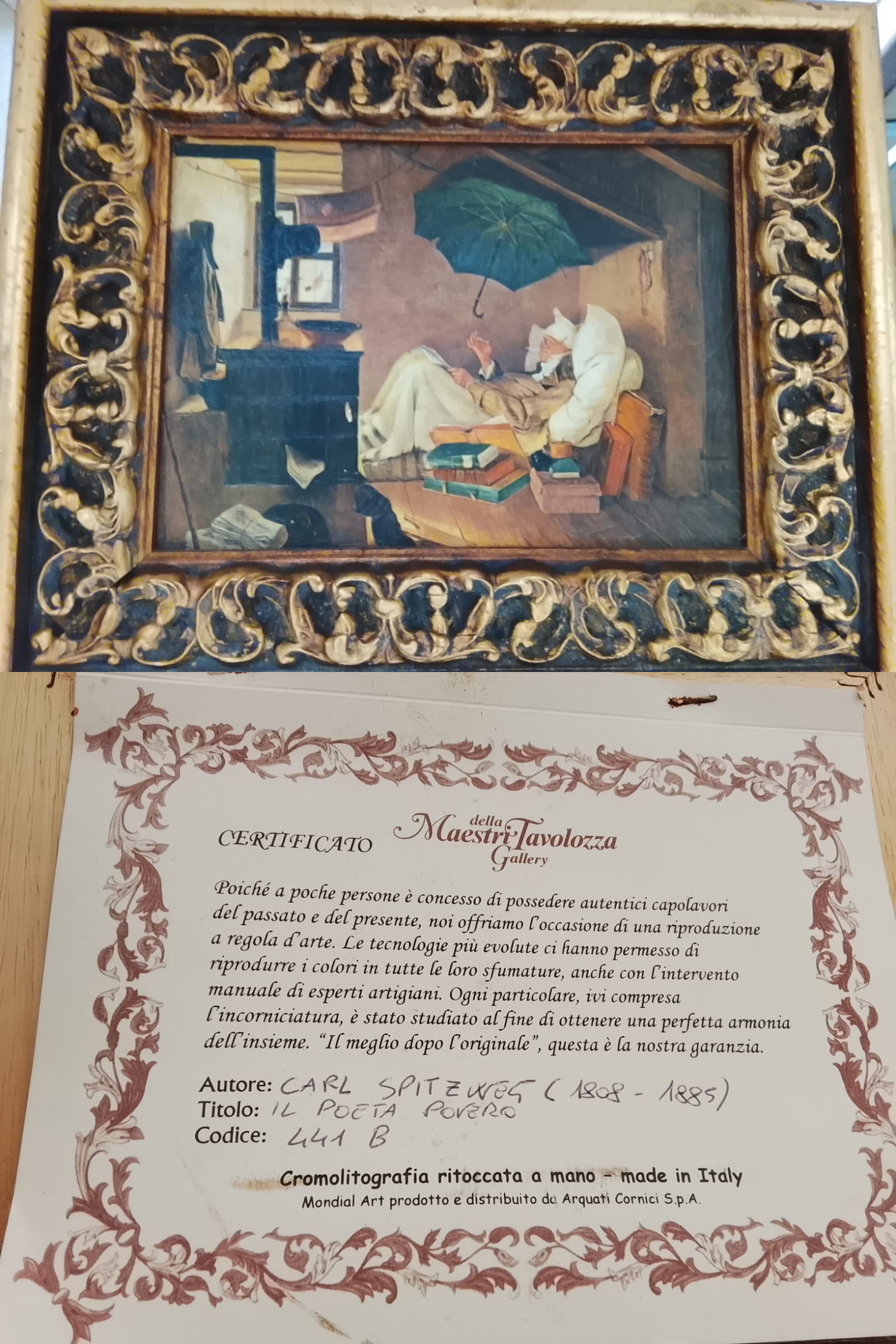 carl-spitzweg-“il-poeta-povero”-cromolitografia-ritoccata-a-mano-con-cornice-dorata